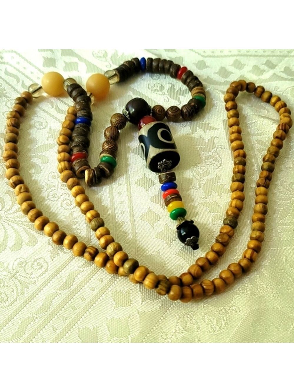 Vintage Wooden and  Beaded Necklace 16"
